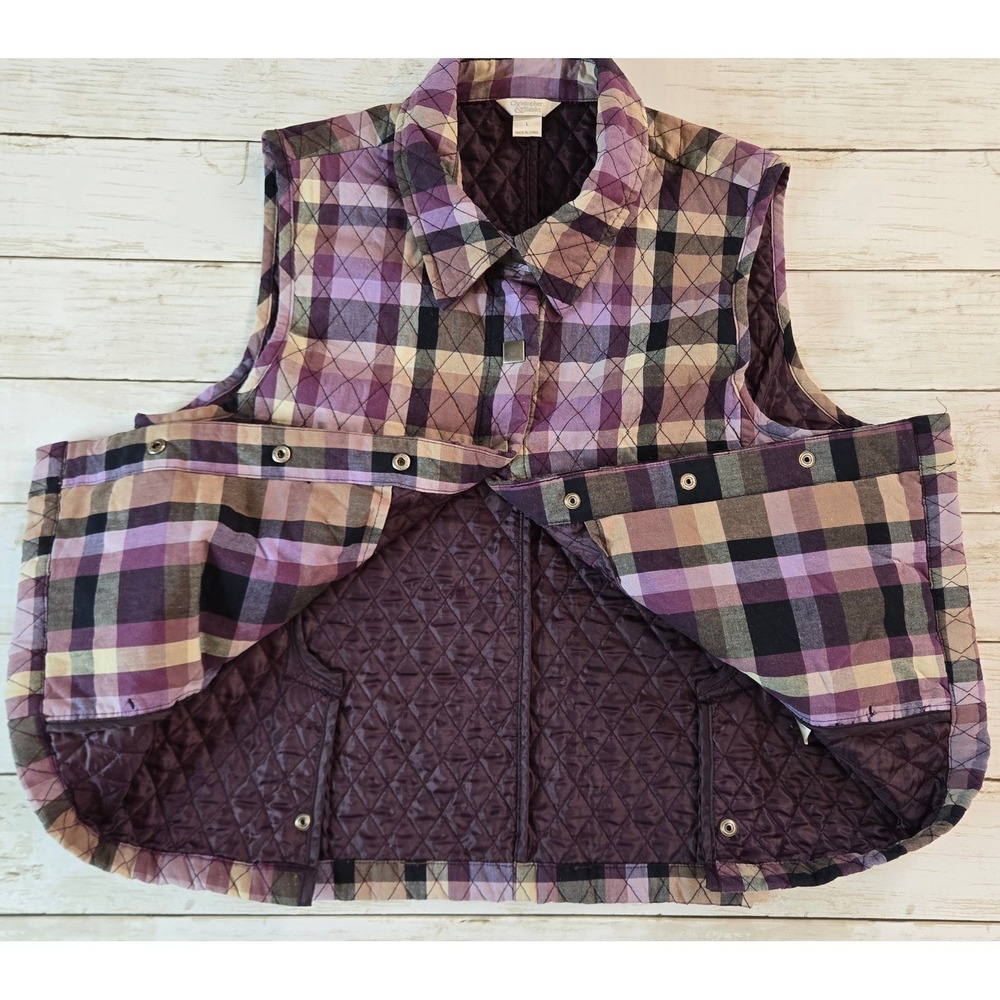 Christopher & Banks Plaid Quilted Snap Front Vest Size Large - Picture 4 of 10